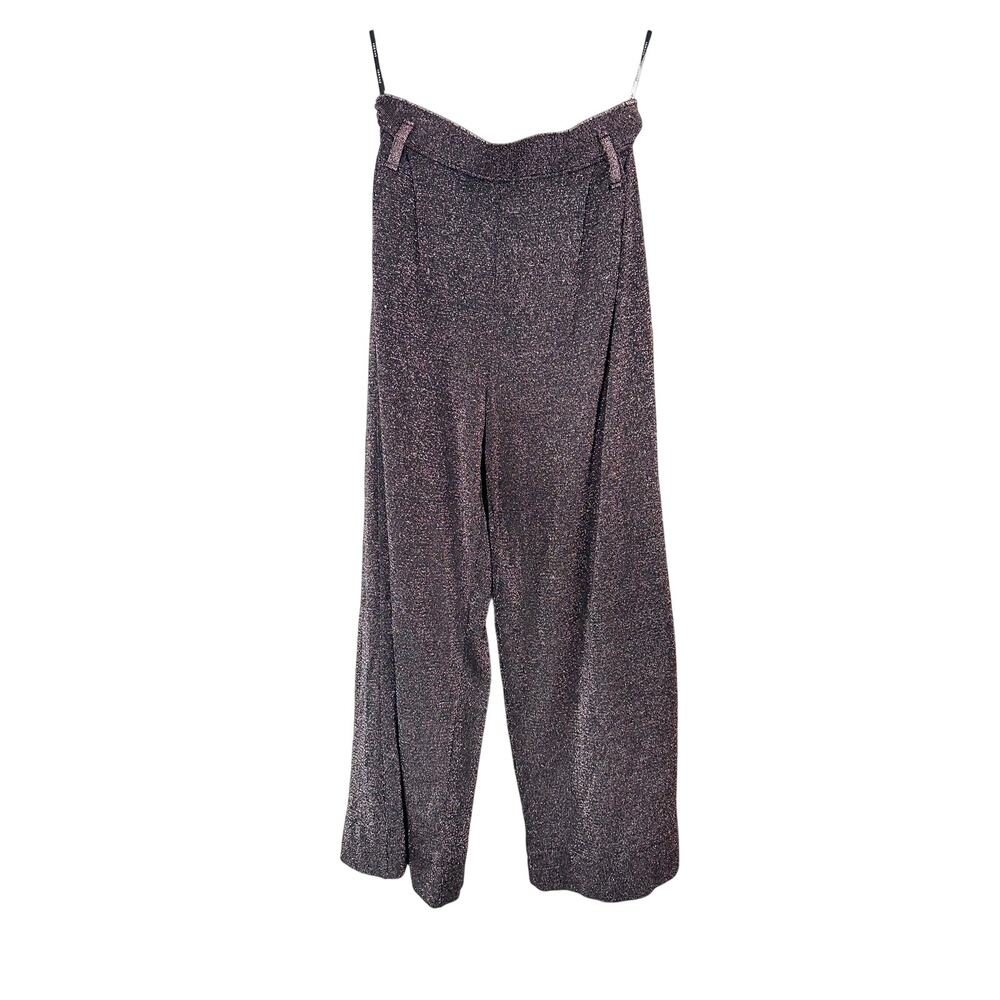 IORANE Metallic Knit Wide Leg Pants Black Lavender/Rose Gold Sparkle High Rise L